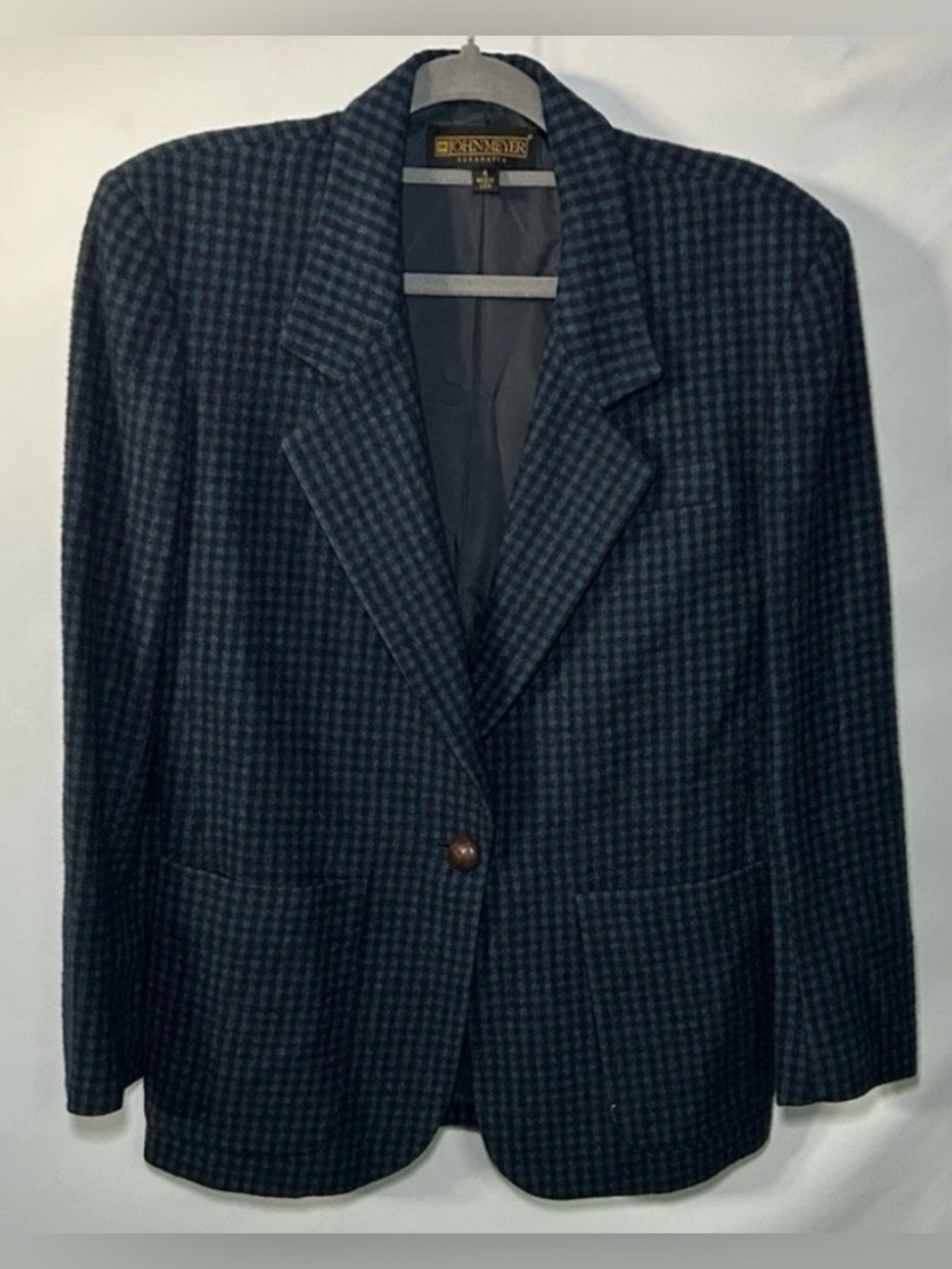 John Meyer 100%Camel Hair Blazer Women’s 4 Blue Houndstooth Made in USA Vintage - Picture 2 of 16